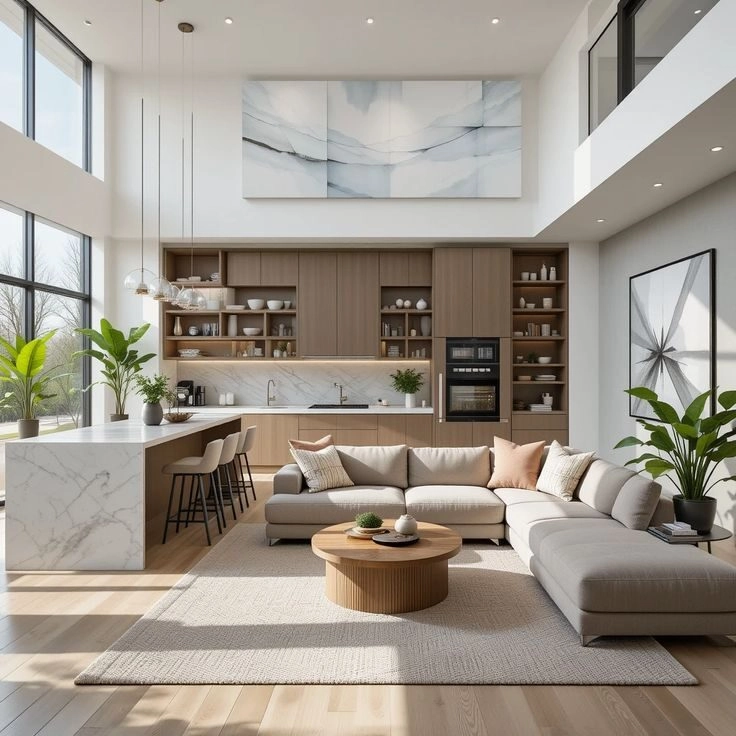 phòng khách liền bếp đẹp